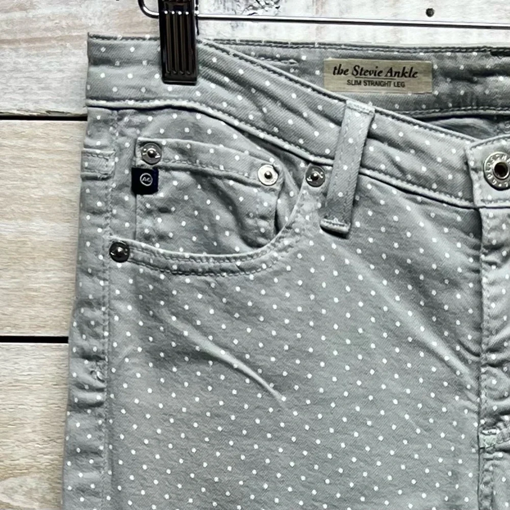 AG Adriano Goldschmied Jeans Womens 27 Stevie Ankle Slim Straight Gray Polka Dot